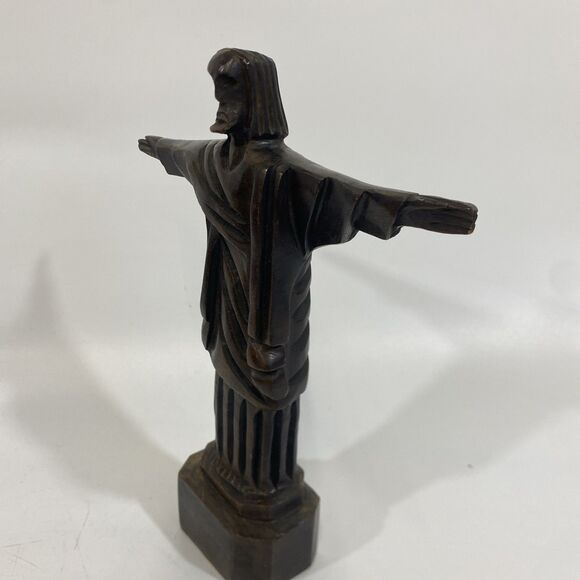 Carved Wood ‘Christ The Redeemer’ 8.75” Vintage Sculpture Figurine, Rio Souvenir - Picture 2 of 11